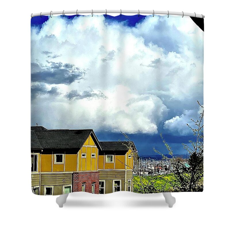 Weather Shower Curtain featuring the photograph Shower of Hail from my patio by Michael Oceanofwisdom Bidwell