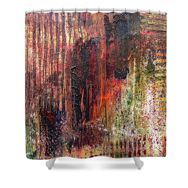 Abstract Shower Curtain featuring the painting Showery Autumn Expression by Jason Williamson