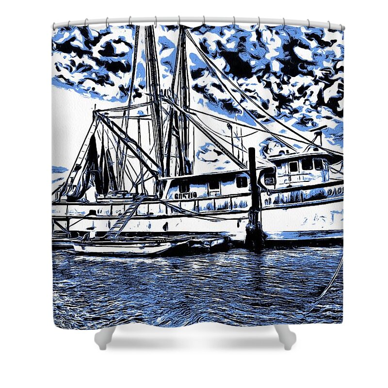 Shrimp Boat Shower Curtain featuring the photograph Shrimp Boat Mirage by John Handfield
