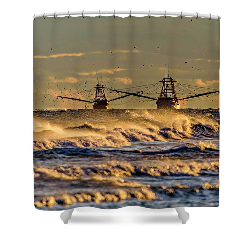 Sunset Shower Curtain featuring the photograph Shrimp Waves by DJA Images