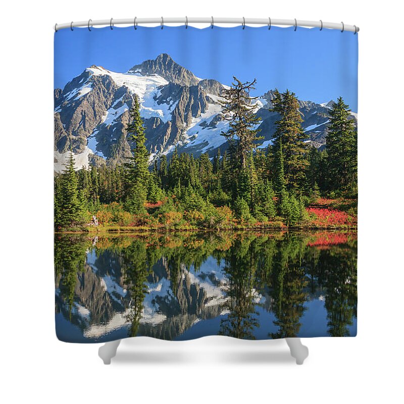 Mt. Shuksan Shower Curtain featuring the photograph Shuksan Reflection by Michael Rauwolf