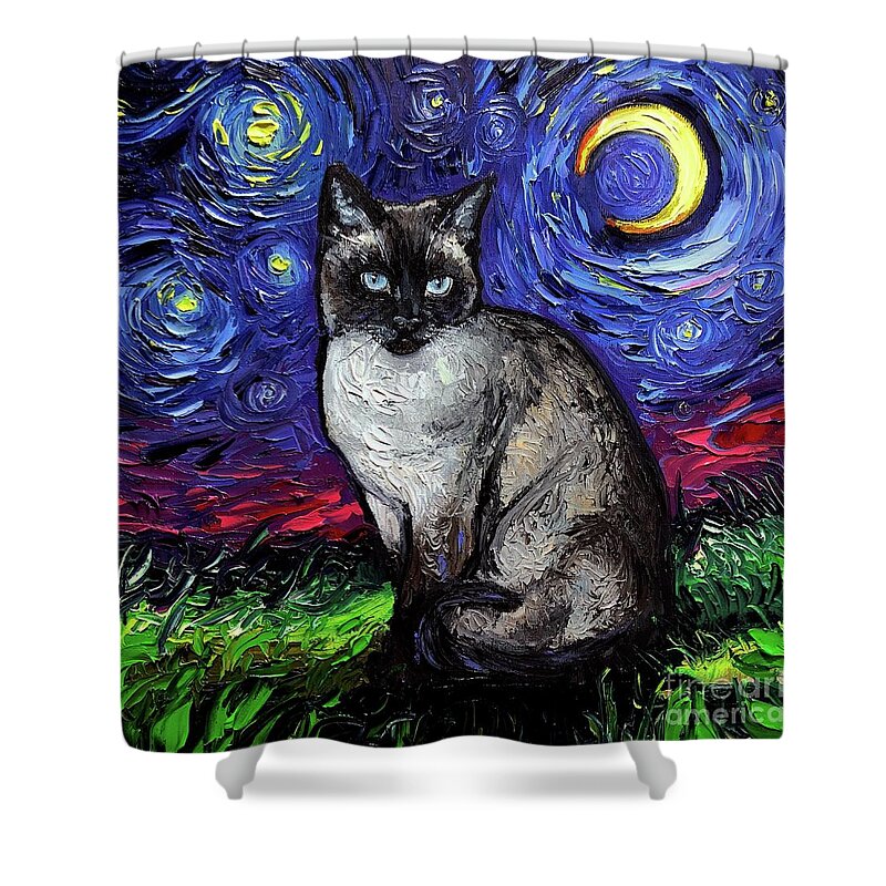 Siamese Cat Shower Curtain featuring the painting Siamese Night by Aja Trier