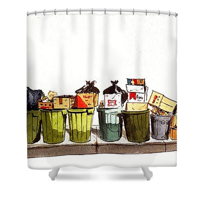 Watercolor Shower Curtain featuring the painting Sidewalk Sentinels by William Renzulli