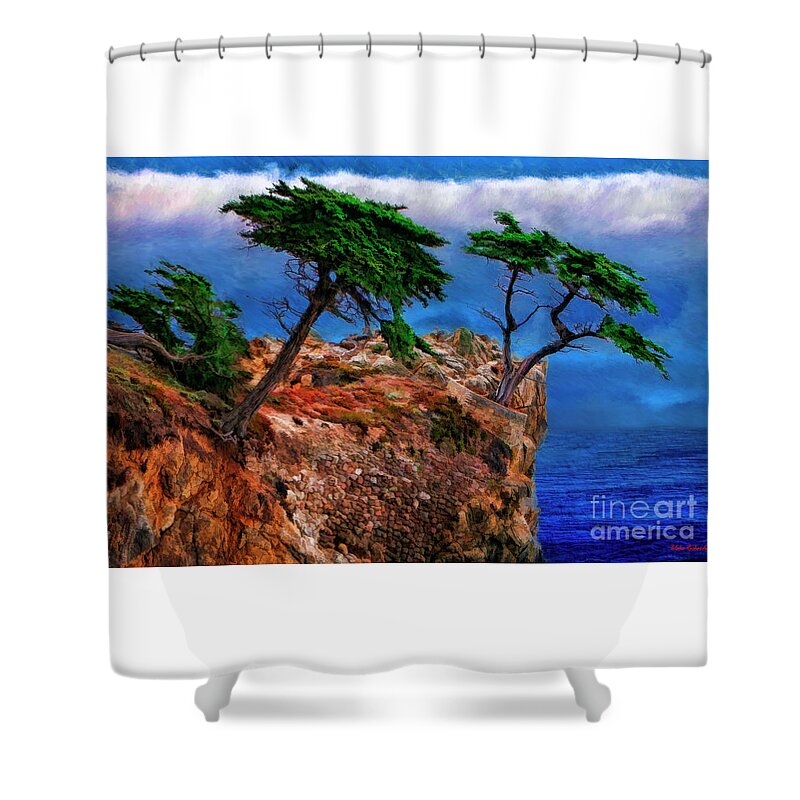 Lone Cypress Pebble Beach Shower Curtain featuring the photograph Sideways Lone Cypress Pebble Beach by Blake Richards