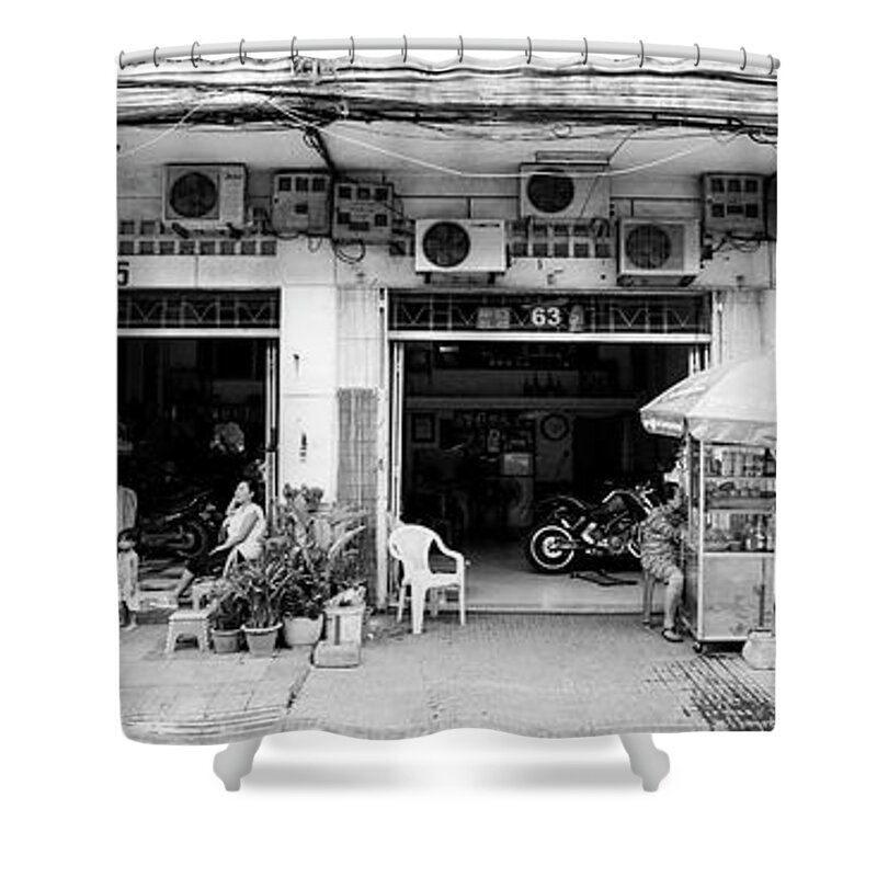 Panoramic Shower Curtain featuring the photograph Siem Reap street cambodia by Sonny Ryse