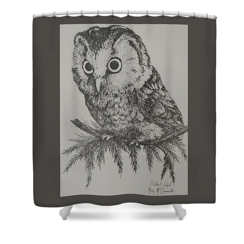 Owl Shower Curtain featuring the painting Silent Vigil by ML McCormick