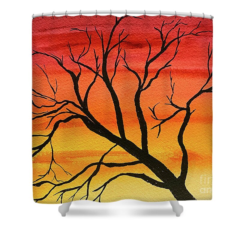 Tree Shower Curtain featuring the mixed media Silhouette by Lisa Neuman