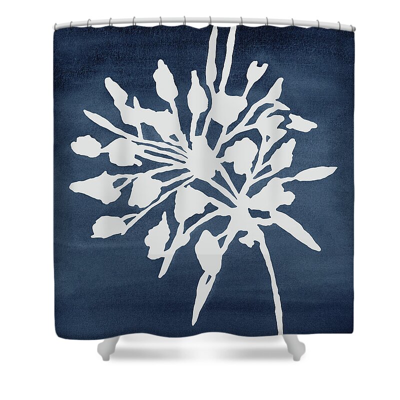 Navy Shower Curtain featuring the painting Silhouette Stems III by Rachel Elise