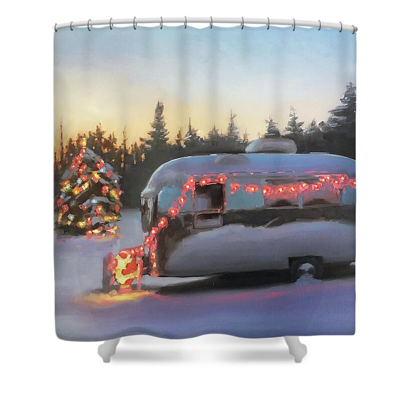Airstream Shower Curtain featuring the painting Silver Belle by Elizabeth Jose