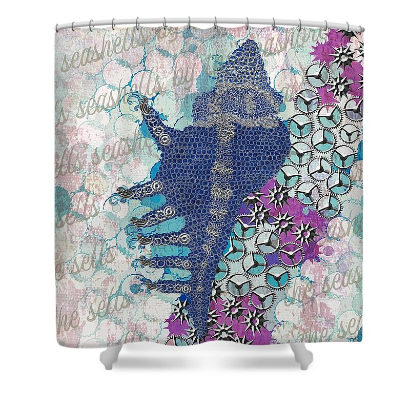 Seashell Shower Curtain featuring the digital art Silver Metal Lace Murex Seashell by Joan Stratton