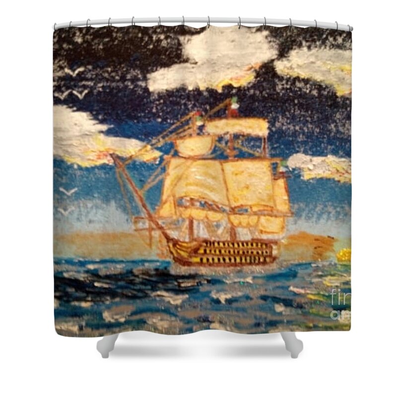 Ship Shower Curtain featuring the painting Silver Seas by David Westwood