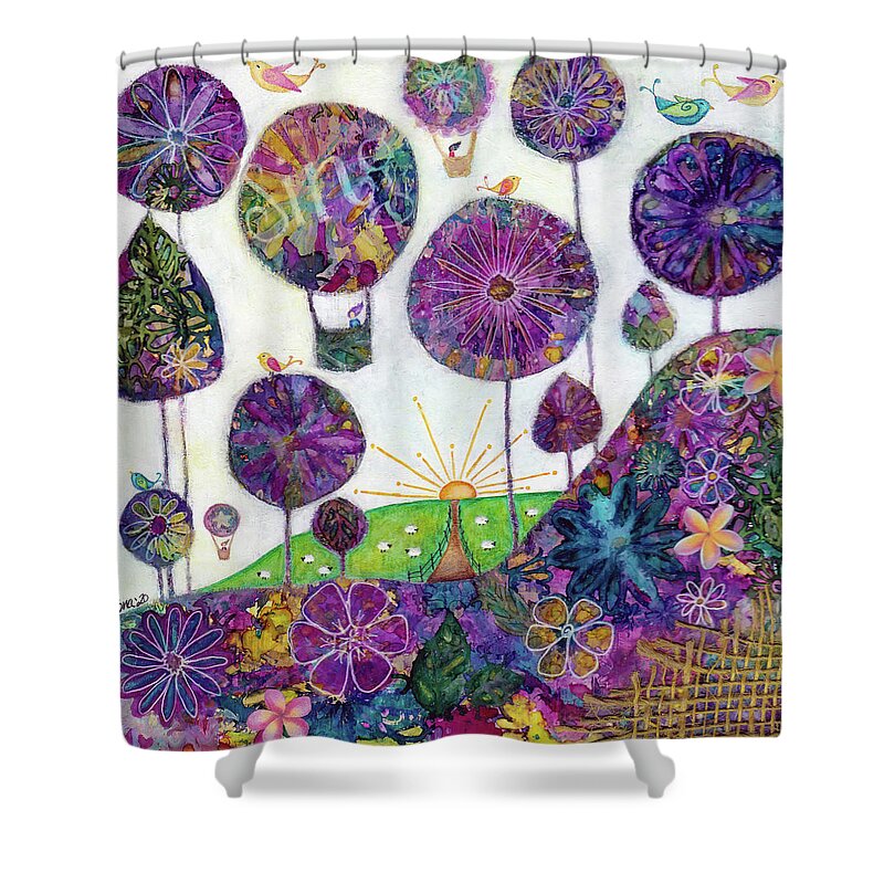 Whimsical Shower Curtain featuring the painting Sing by Winona's Sunshyne