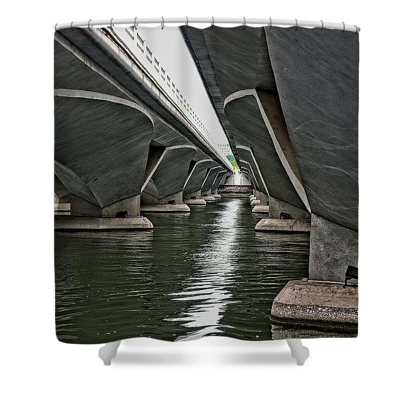 Abstract Shower Curtain featuring the photograph Singapore Bridge by David Desautel