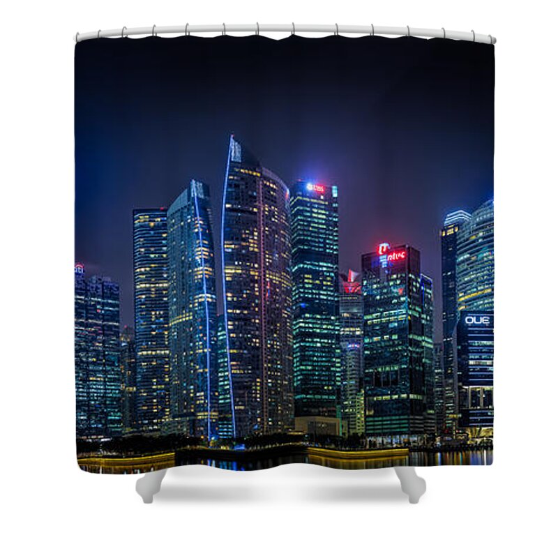 Panorama Shower Curtain featuring the photograph Singapore Skyline Panorama by Rick Deacon