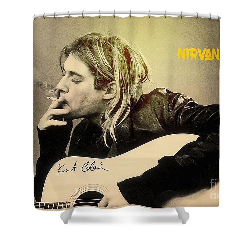 Magazine Shower Curtain featuring the painting Singer Kurt Cobain vintage poster by Kartick Dutta