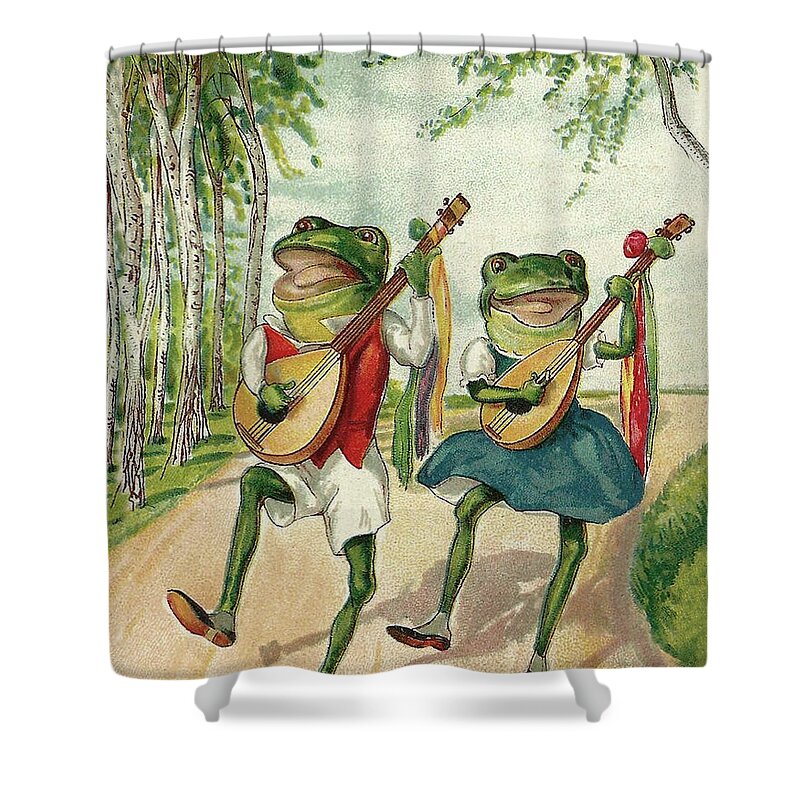 Singing Shower Curtain featuring the digital art Singing Frogs by Long Shot