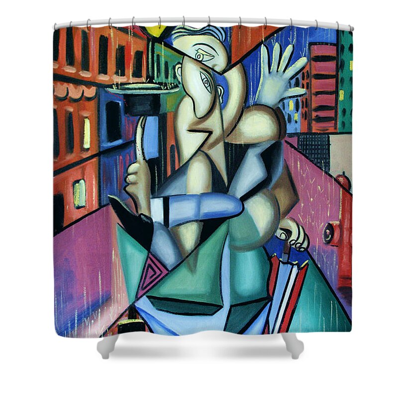 Singing In The Rain Shower Curtain featuring the painting Singing In The Rain by Anthony Falbo