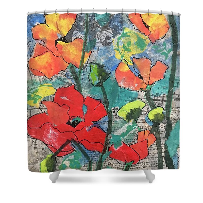 Poppies Shower Curtain featuring the painting Singing poppies by Elaine Elliott