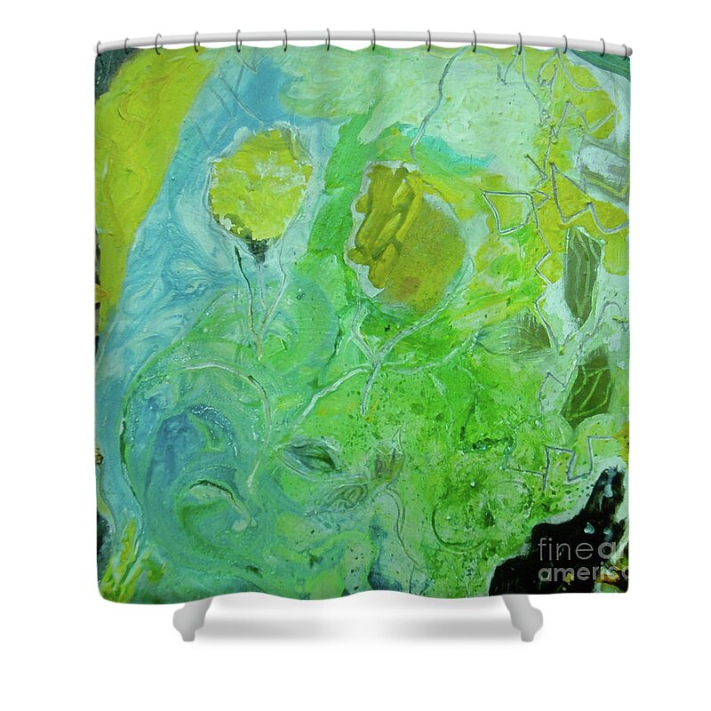 Green Tea Shower Curtain featuring the painting Sipping Green Tea by Cherie Salerno