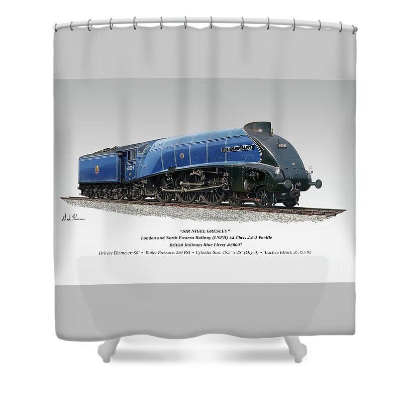 Locomotive Shower Curtain featuring the painting Sir Nigel Gresley by Mark Karvon