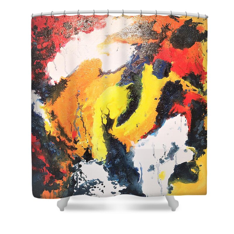 Abstract Painting Shower Curtain featuring the painting Siren and the demons by Jarek Filipowicz