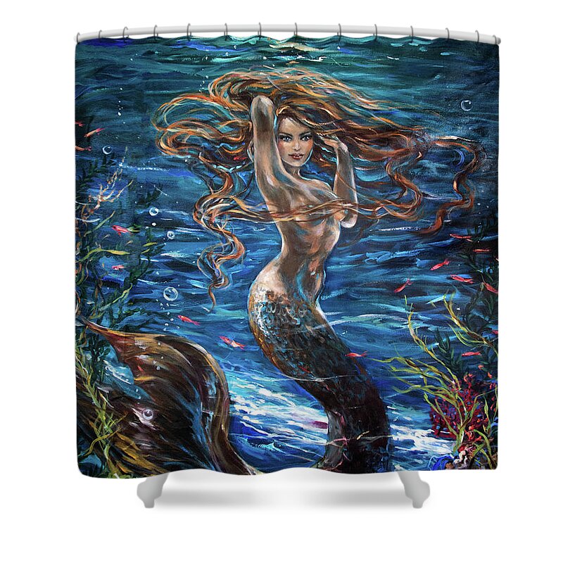 Mermaid Shower Curtain featuring the painting Siren Attitude by Linda Olsen