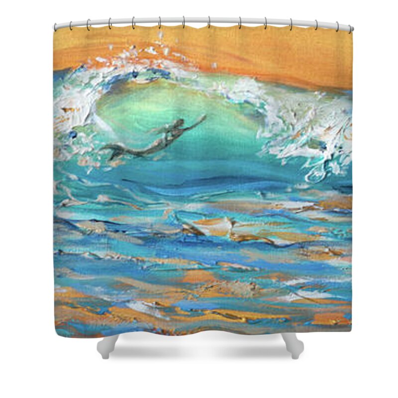 Ocean Shower Curtain featuring the painting Siren Surfing by Linda Olsen