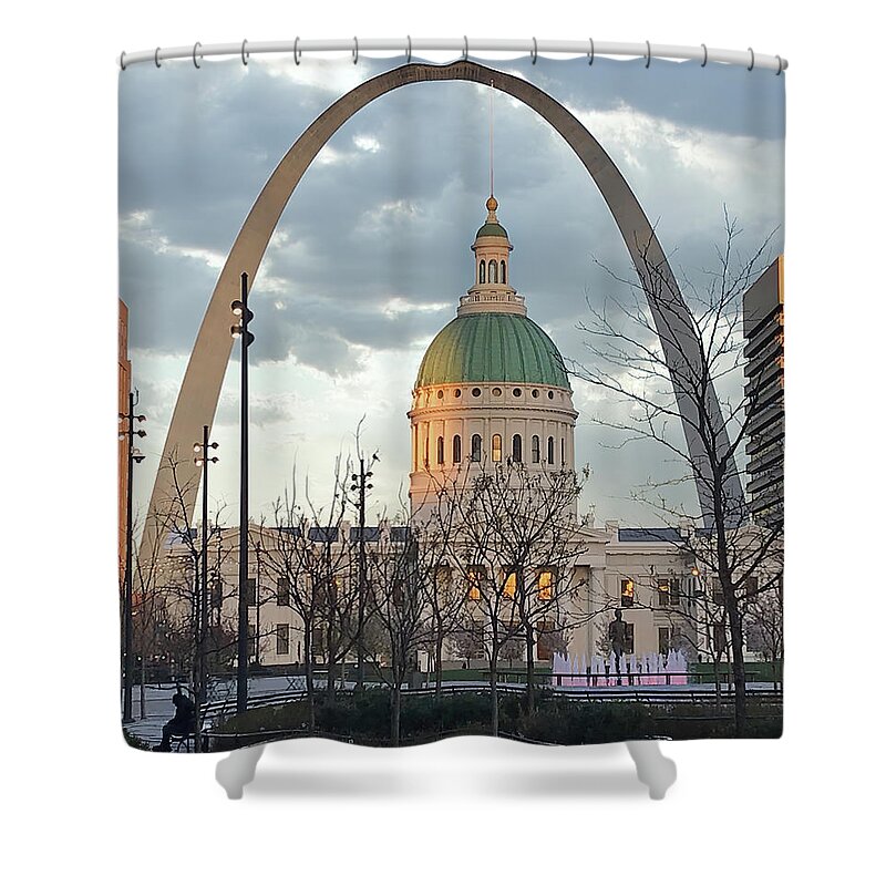St. Louis Mo Shower Curtain featuring the photograph Alone by the Gateway by Stoneworks Imagery