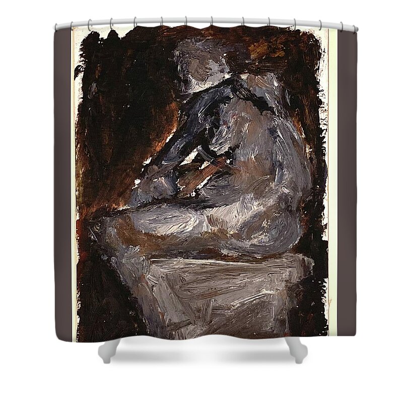 Act Shower Curtain featuring the painting Sitting figure by David Euler