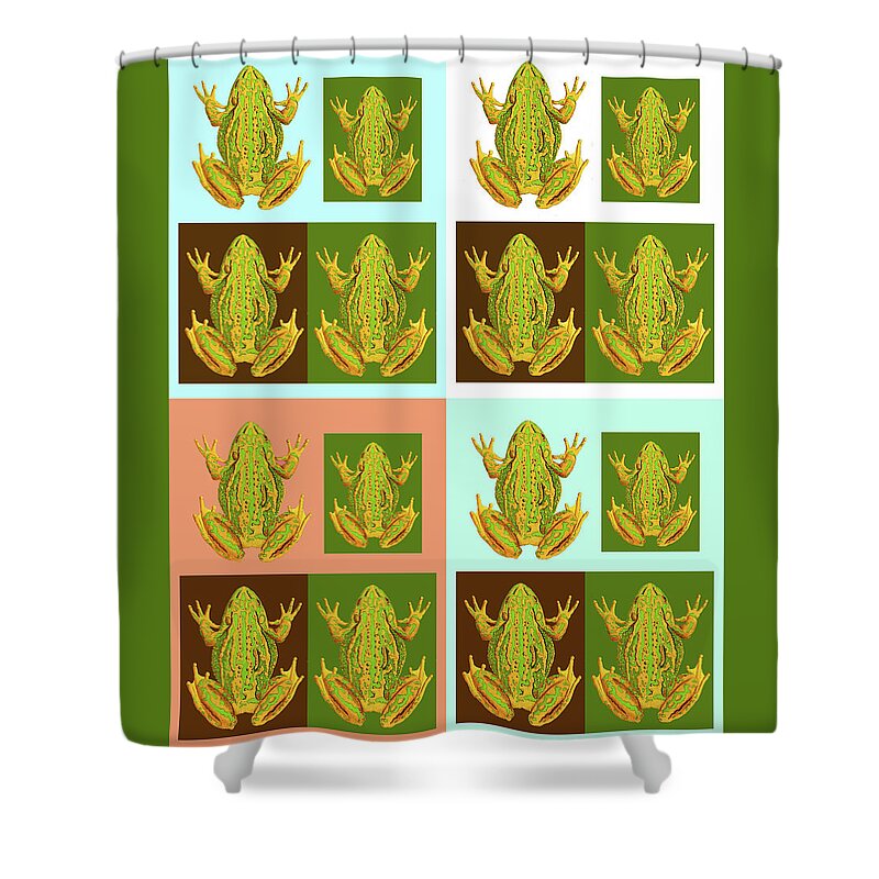 Frogs Shower Curtain featuring the digital art Sixteen Frogs by Lorena Cassady