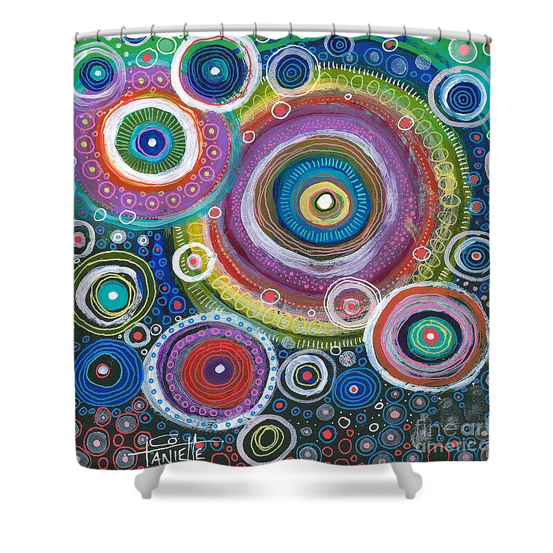 Skipping Stones Shower Curtain featuring the painting Skipping Stones by Tanielle Childers