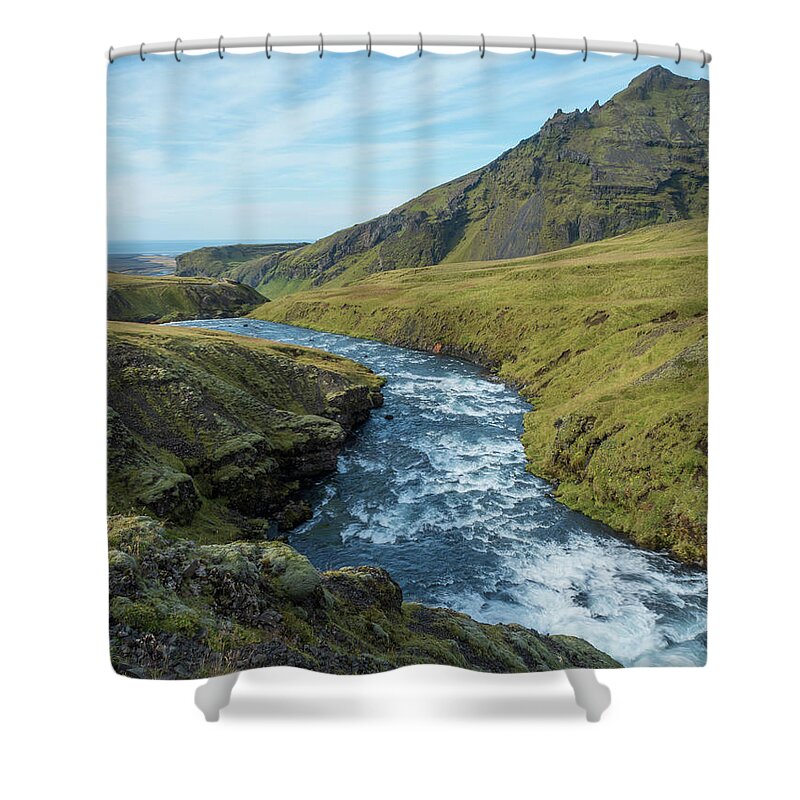 Landscape Shower Curtain featuring the photograph Skoga River Flows Above Skogafoss by Kristia Adams