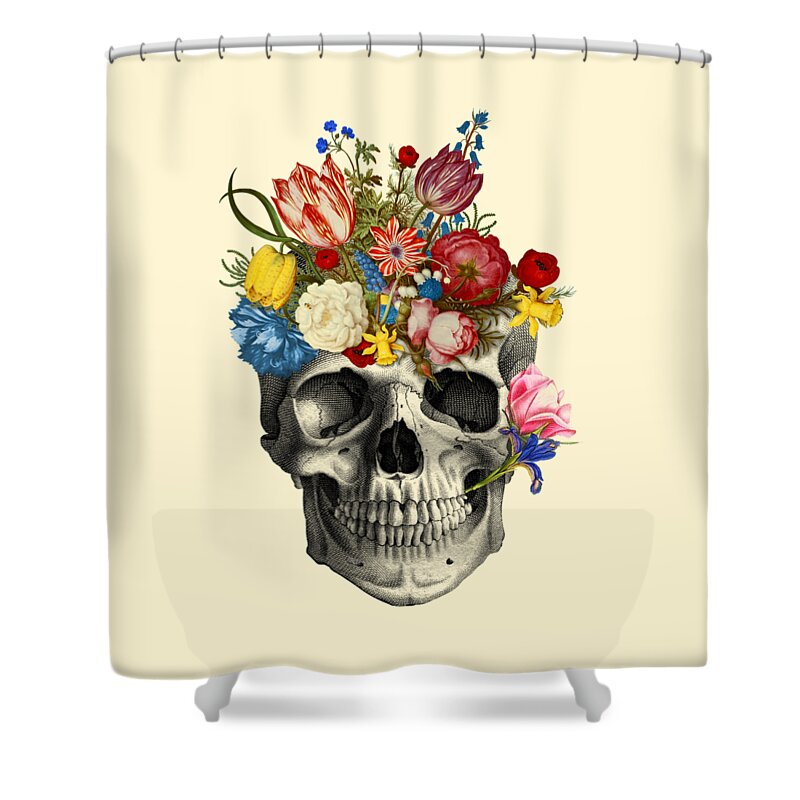 Skull Shower Curtain featuring the digital art Skull with flowers by Madame Memento