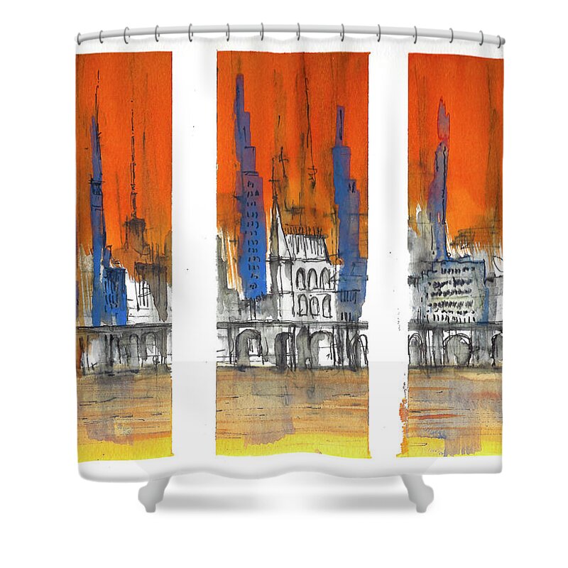City Shower Curtain featuring the mixed media Skyline 1128 by Jason Nicholas