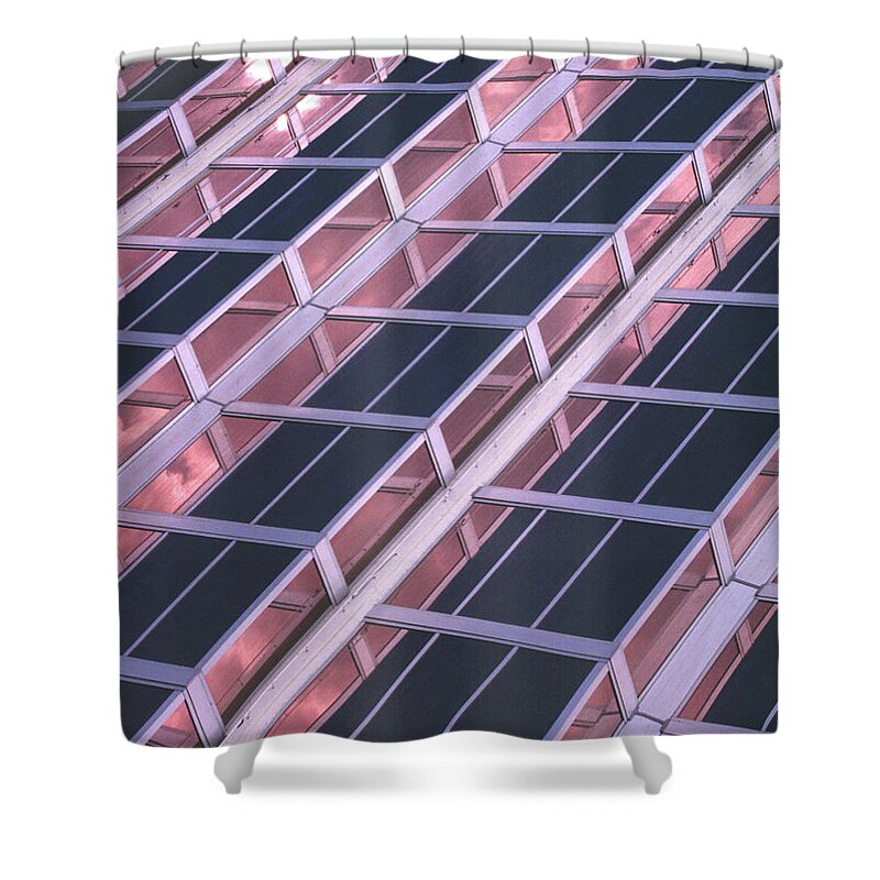 Cities Shower Curtain featuring the photograph abstract urban photography skyscrapers - Pink Flamingo Hotel by Sharon Hudson