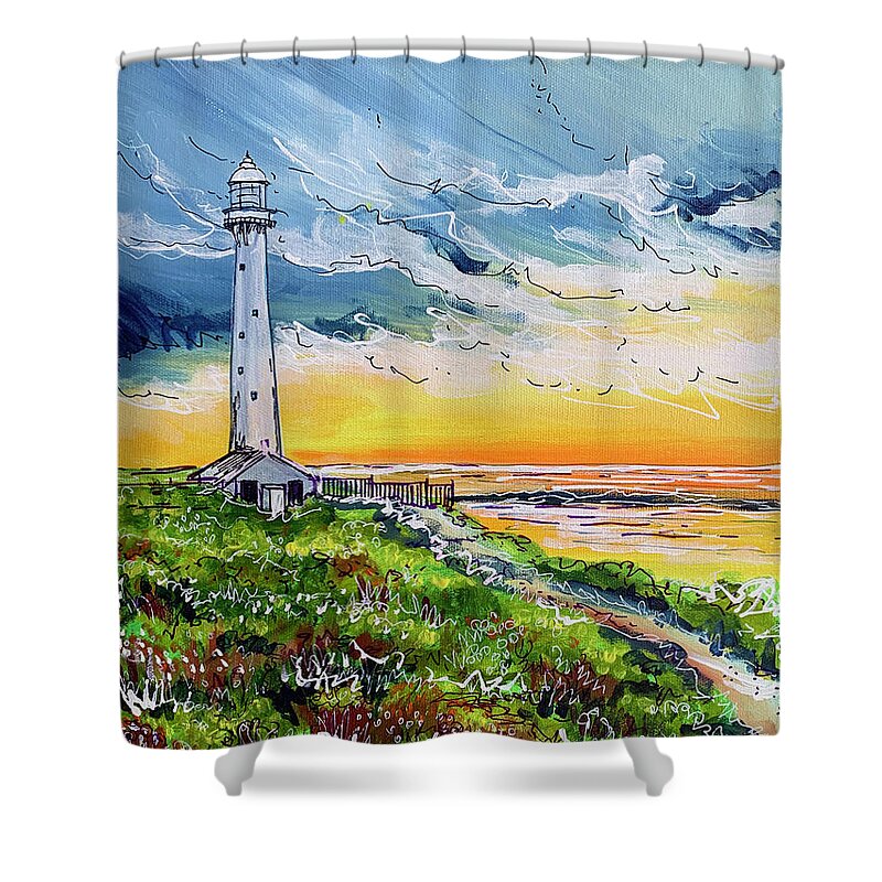 Slangkop Shower Curtain featuring the painting Slangkop Lighthouse by Laura Hol Art