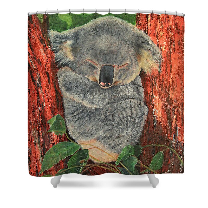 Koala Shower Curtain featuring the painting Sleeping Koala by Jeanette French
