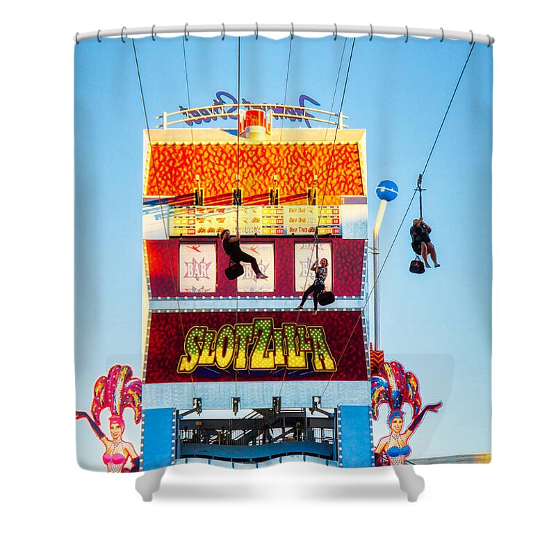 Slotzilla Shower Curtain featuring the photograph Slotzilla Zip Line Las Vegas by Tatiana Travelways