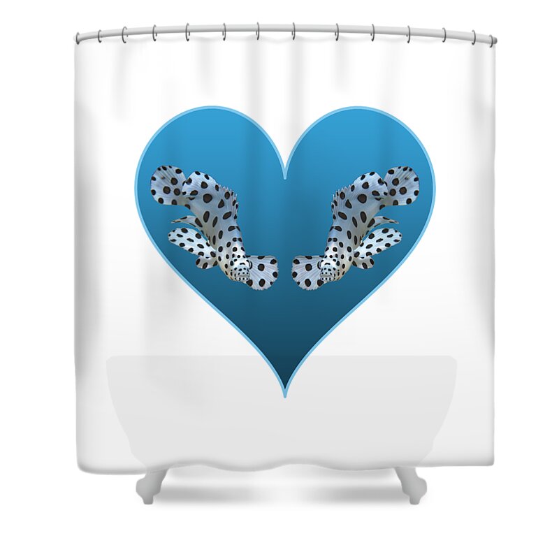 Juvenile Fish Shower Curtain featuring the mixed media Small fish in a blue heart - Cute motif of young fish - by Ute Niemann