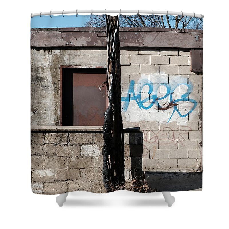 Urban Shower Curtain featuring the photograph Small Shack, Short Wall And A Pole by Kreddible Trout