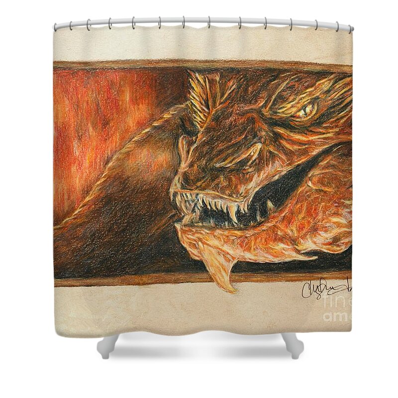 Dragon Shower Curtain featuring the drawing Smaug the Dragon by Christine Jepsen