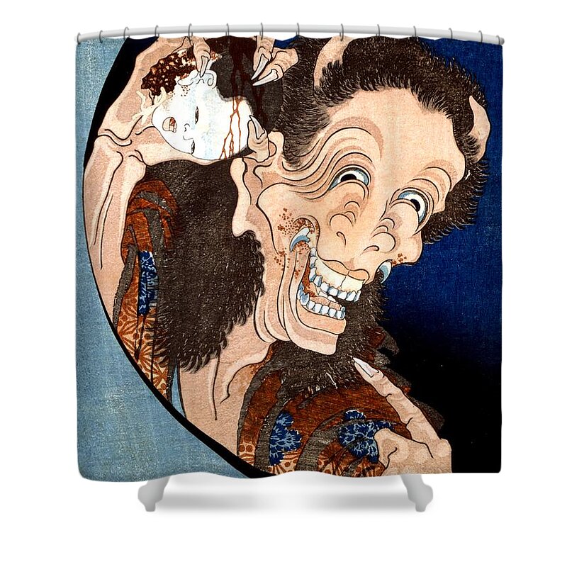 Japan Shower Curtain featuring the digital art Smiling Witch, Japanese Art by Long Shot