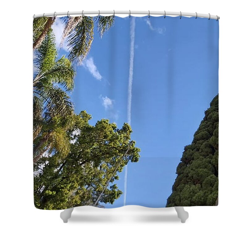 All Shower Curtain featuring the digital art Smoke Line in Sky at Closed Borders Madagascar KN40 by Art Inspirity