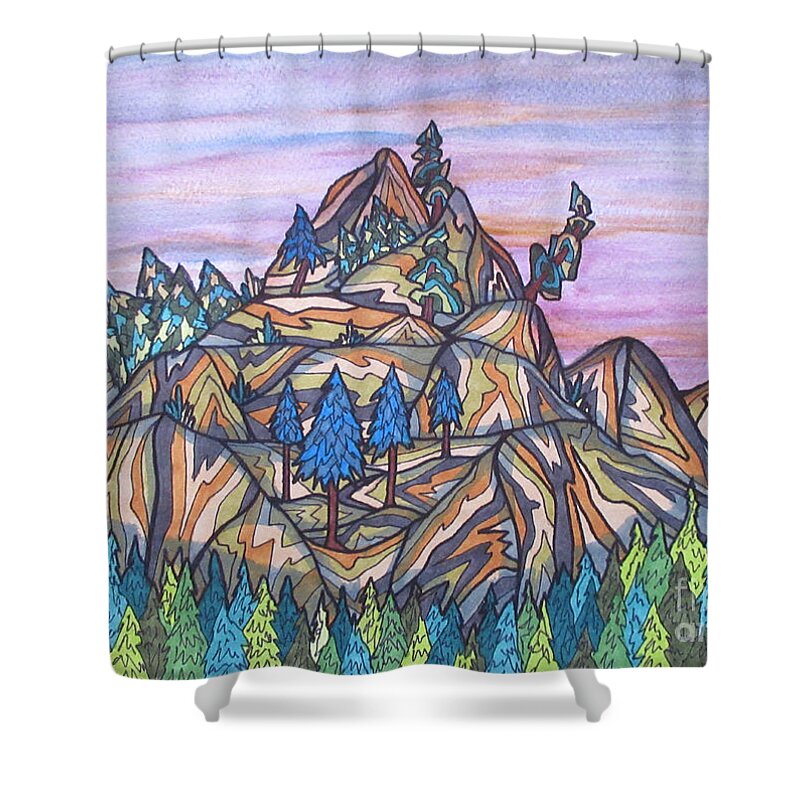 Mountains Smokey Trees Landscape Bag Cushion Nature Trees Lobby Office Abstract Decor Decrotive Shower Curtain featuring the painting Smokey Mountains by Bradley Boug