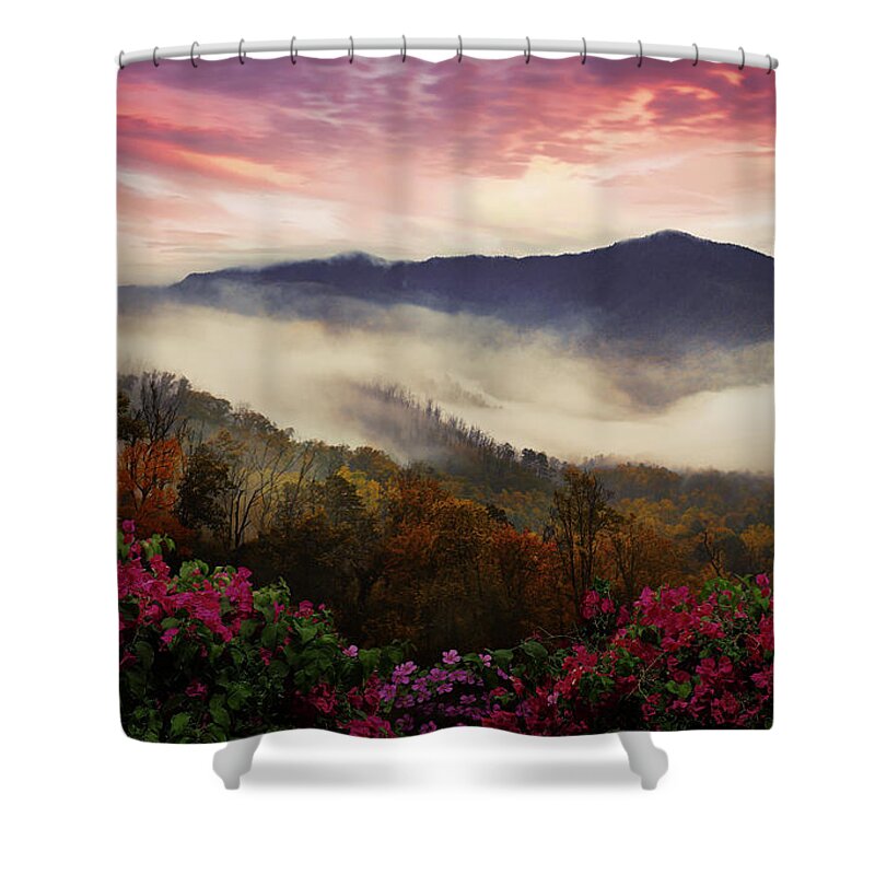 Boyds Shower Curtain featuring the photograph Smoky Mountains Overlook Blue Ridge Parkway Evening Colors by Debra and Dave Vanderlaan