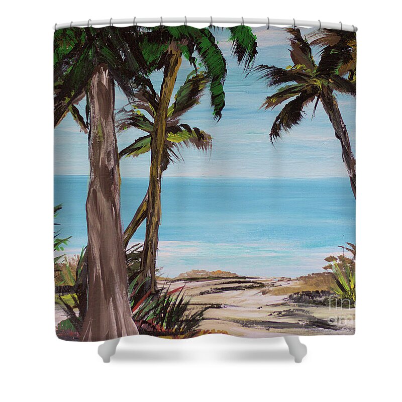 Palm Tree Beach Ocean Sea Island Water Sand Shower Curtain featuring the painting Smooth Water by James and Donna Daugherty