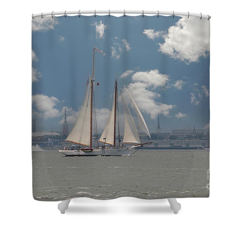 Spirit Of Sc Shower Curtain featuring the photograph Smoothe Sailing - Spirit of SC - Tall Ship - Charleston by Dale Powell