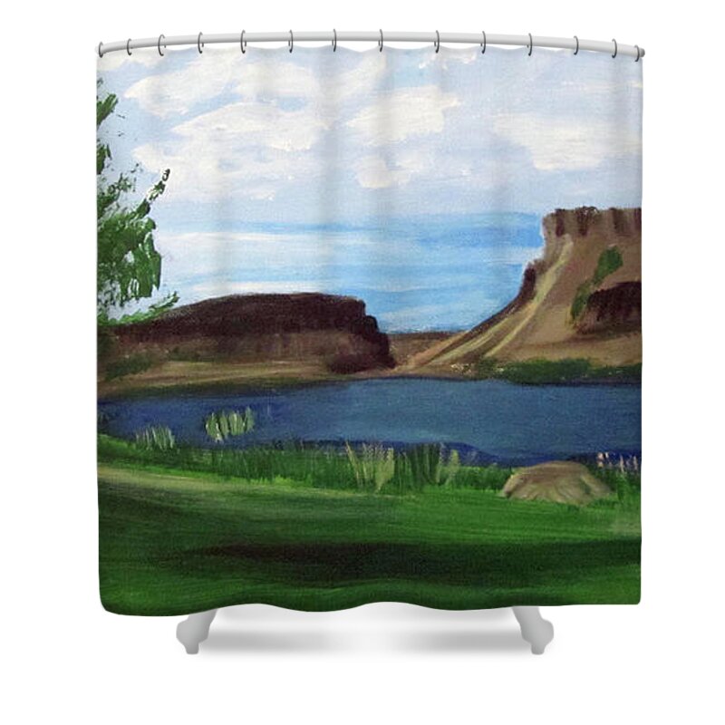 River Shower Curtain featuring the painting Snake River Murphy Idaho by Linda Feinberg
