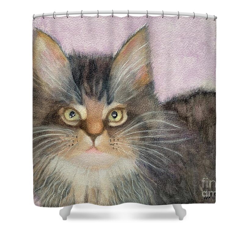 Maine Coon Shower Curtain featuring the painting Snickers by Sue Carmony