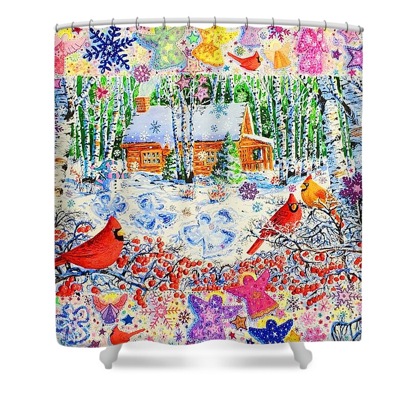 Snow Shower Curtain featuring the painting Snow Angels by Diane Phalen